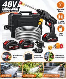 48V cordless pressure washer kit features and accessories