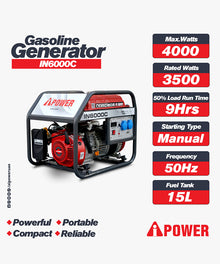 AiPower IN6000C 4000W Gasoline Generator | Portable Power