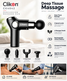 Clikon CK4042 massage gun features and massage heads