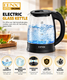 DENX DX2006 Electric Glass Kettle features and details