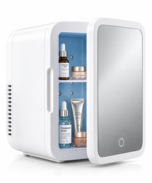 Enzo Beauty Mini Refrigerator with mirror door on white background