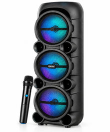 KBroad portable speaker on clean white background with wireless microphone