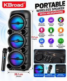 KBroad portable wireless speaker features and control panel