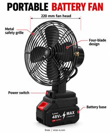 Portable fan features and 220 mm head measurement