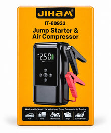JIHAM IT-80933 Jump Starter and Air Compressor front packaging