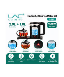 LAC LAICHY L-3410 Electric Kettle and Tea Maker Set features and details