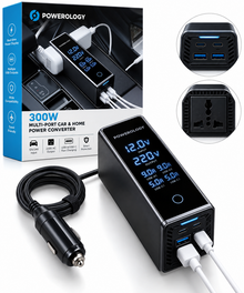 Powerology 300W car power inverter with USB-A and USB-C ports