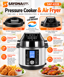 Sayona Apps SAF-4328 Pressure Cooker & Air Fryer feature details