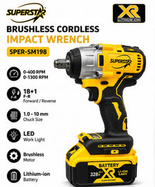 SUPERSTAR SPER-SM198 Brushless Cordless Impact Wrench kit on white background